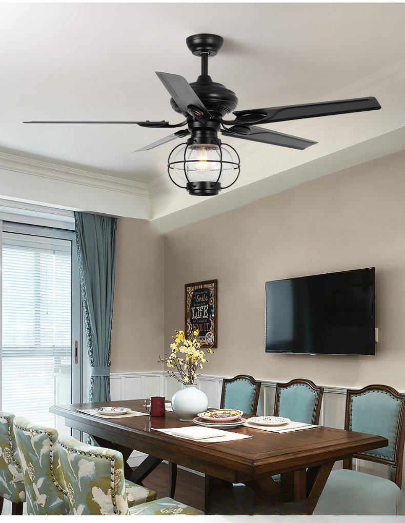 Industrial Style Ceiling Fan Light for Restaurant and Living Room