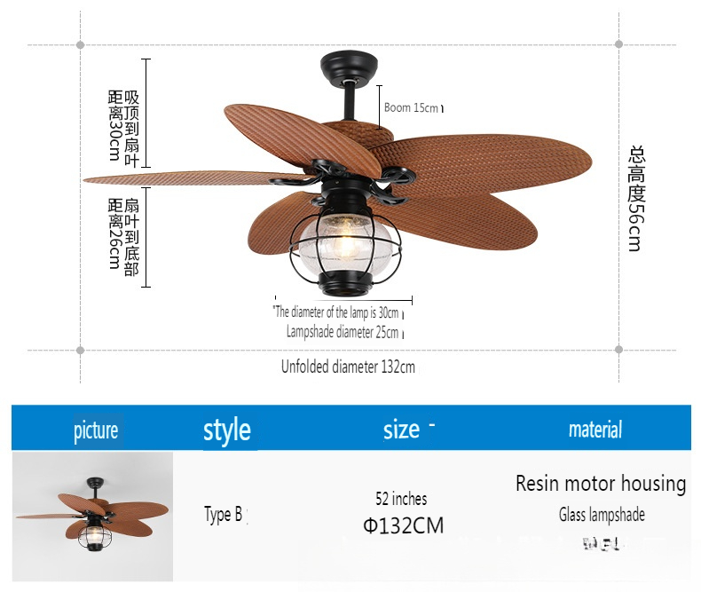 Industrial Style Ceiling Fan Light for Restaurant and Living Room