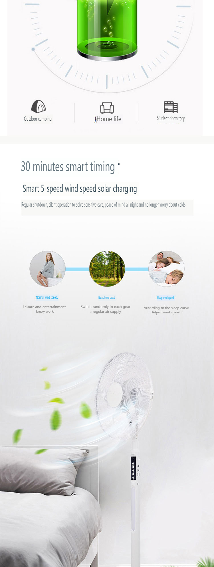 USB Solar Remote Control Rechargeable Floor Fan