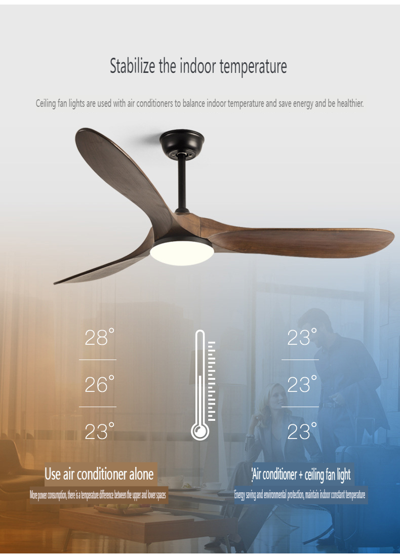 88-Inch Solid Wood Ceiling Fan Light