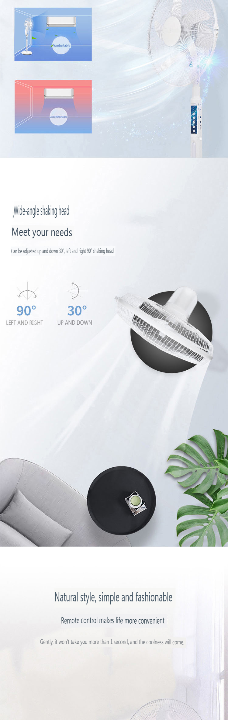 USB Solar Remote Control Rechargeable Floor Fan