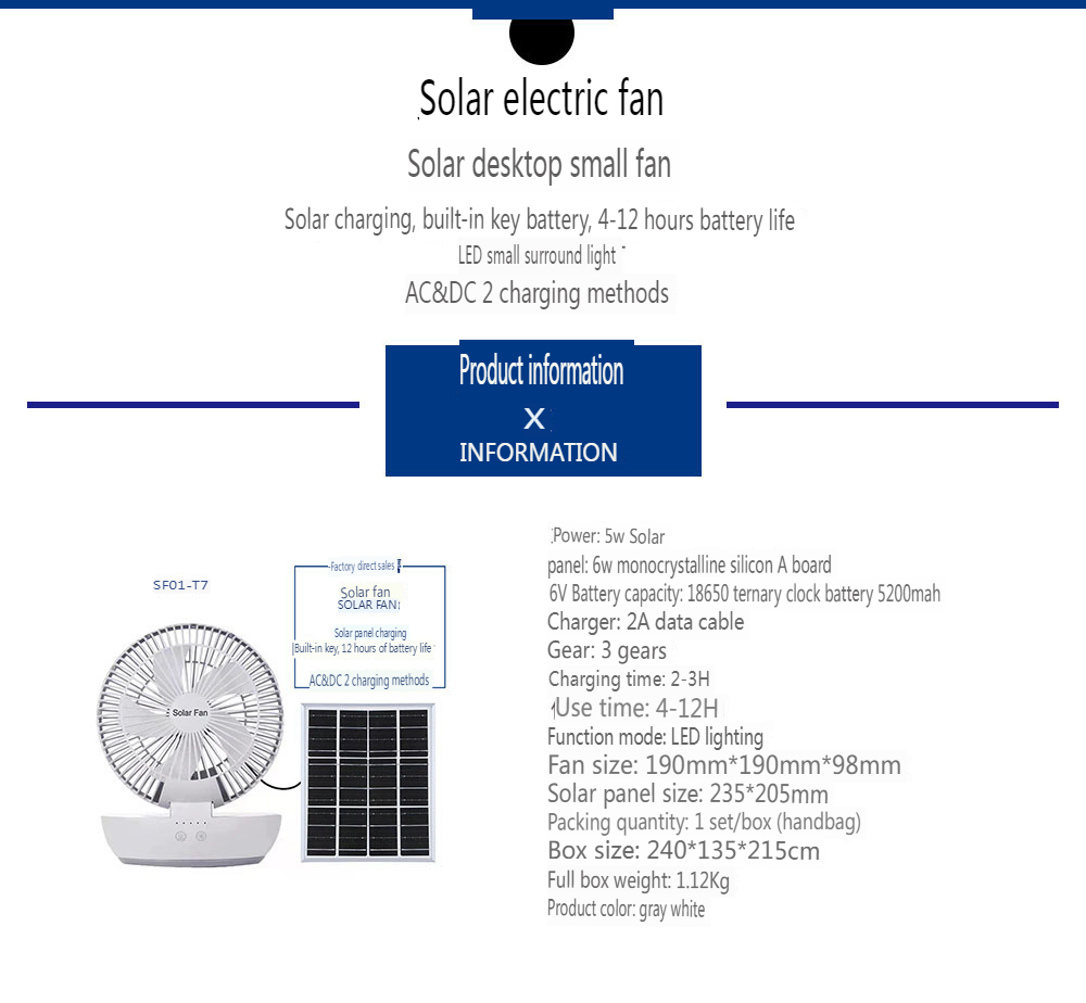 Portable Solar Foldable Desktop Fan 